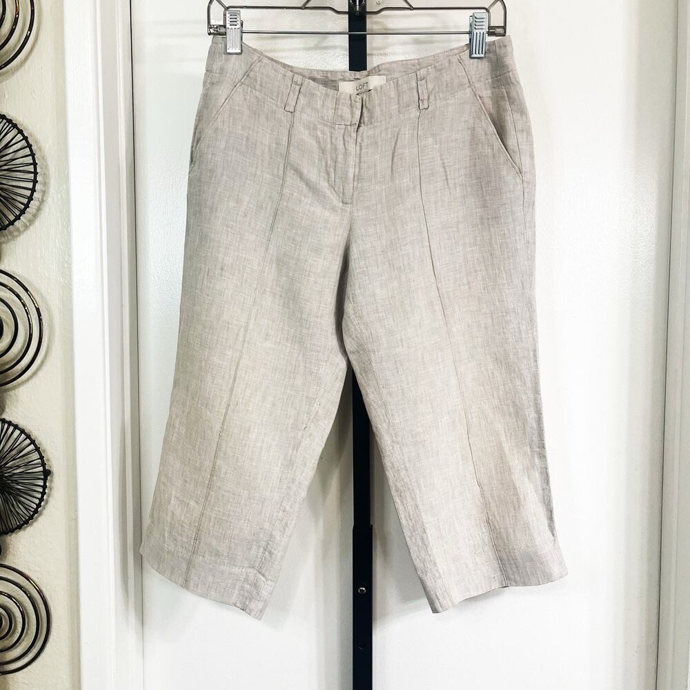 Ann Taylor Loft Womens 100% Linen Marisa Capri Pants - Beige, Size 2